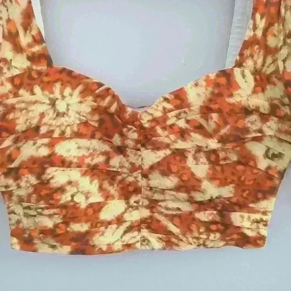 ZARA |  Women's Orange/Cream Printed Drape Cotton Crop Top - Picture 3 of 6